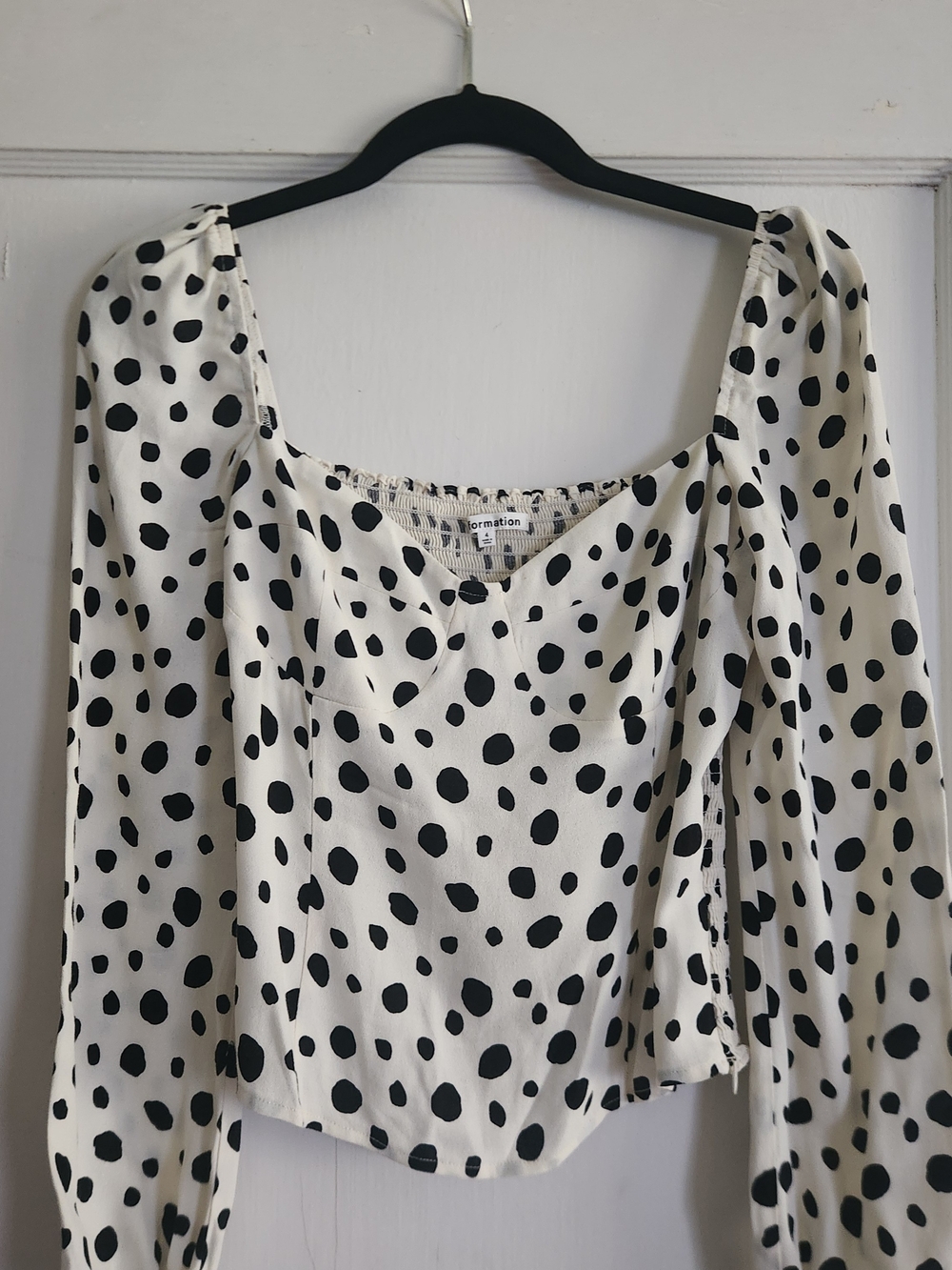 Reformation Polka Dot Long Sleeve Square Neck Top - White/Black Size 4
